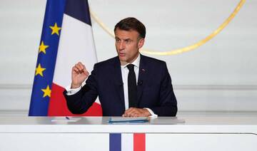 French President Emmanuel Macron holds a press conference at the Elysee Palace in Paris on Friday. (File/Reuters)